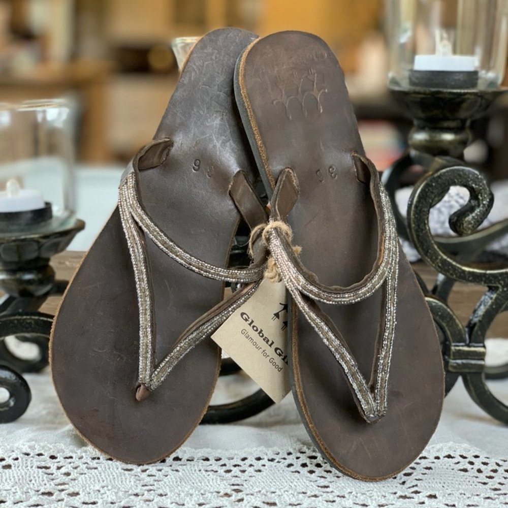 Global Girls Sandal Flip Flop - Silver & Clear Beads